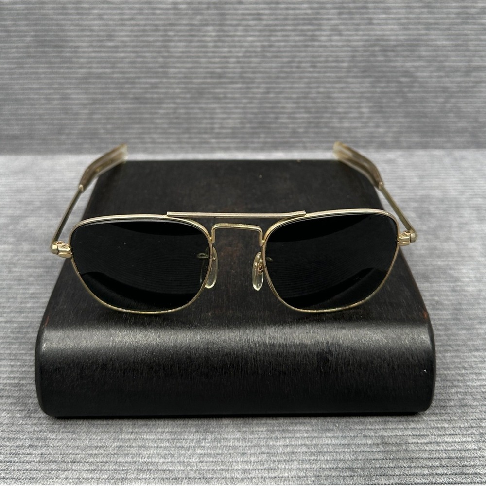 Diamond Plate Gold AO Aviator Sunglasses Dark Tint Bayonet Temple